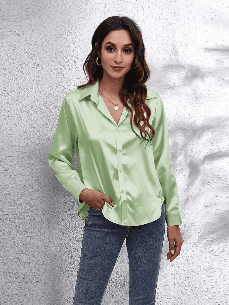 Skjortebluse Dame Langærmet Satin Tidløst Design