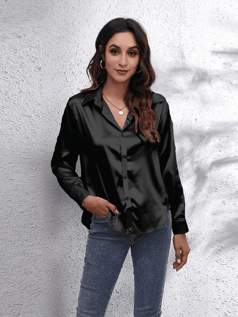 Skjortebluse Dame Langærmet Satin Tidløst Design