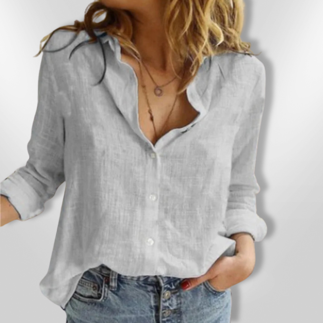 Skjortebluse Dame Med Fugleprint Af Blødt Coton - Afslappet Pasform