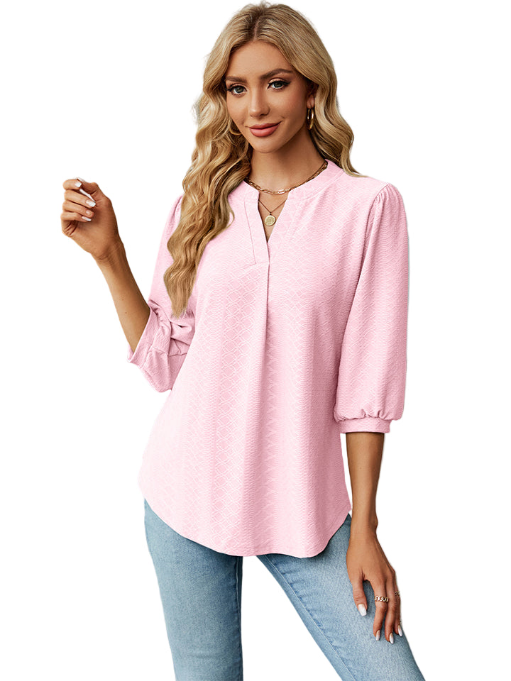 Skjortebluse Dame Notch Halsudskæring Trekvart Ærmer Let Rayon Blanding
