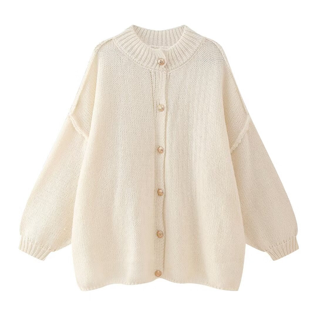 Striktrøjer Dame Oversized Cardigan Med Knappet Front