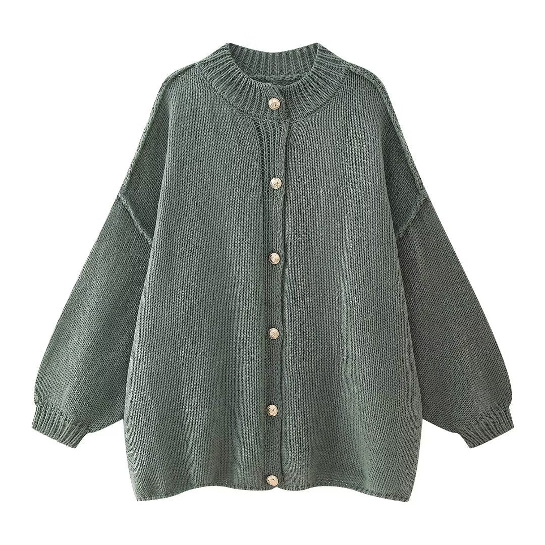 Striktrøjer Dame Oversized Cardigan Med Knappet Front
