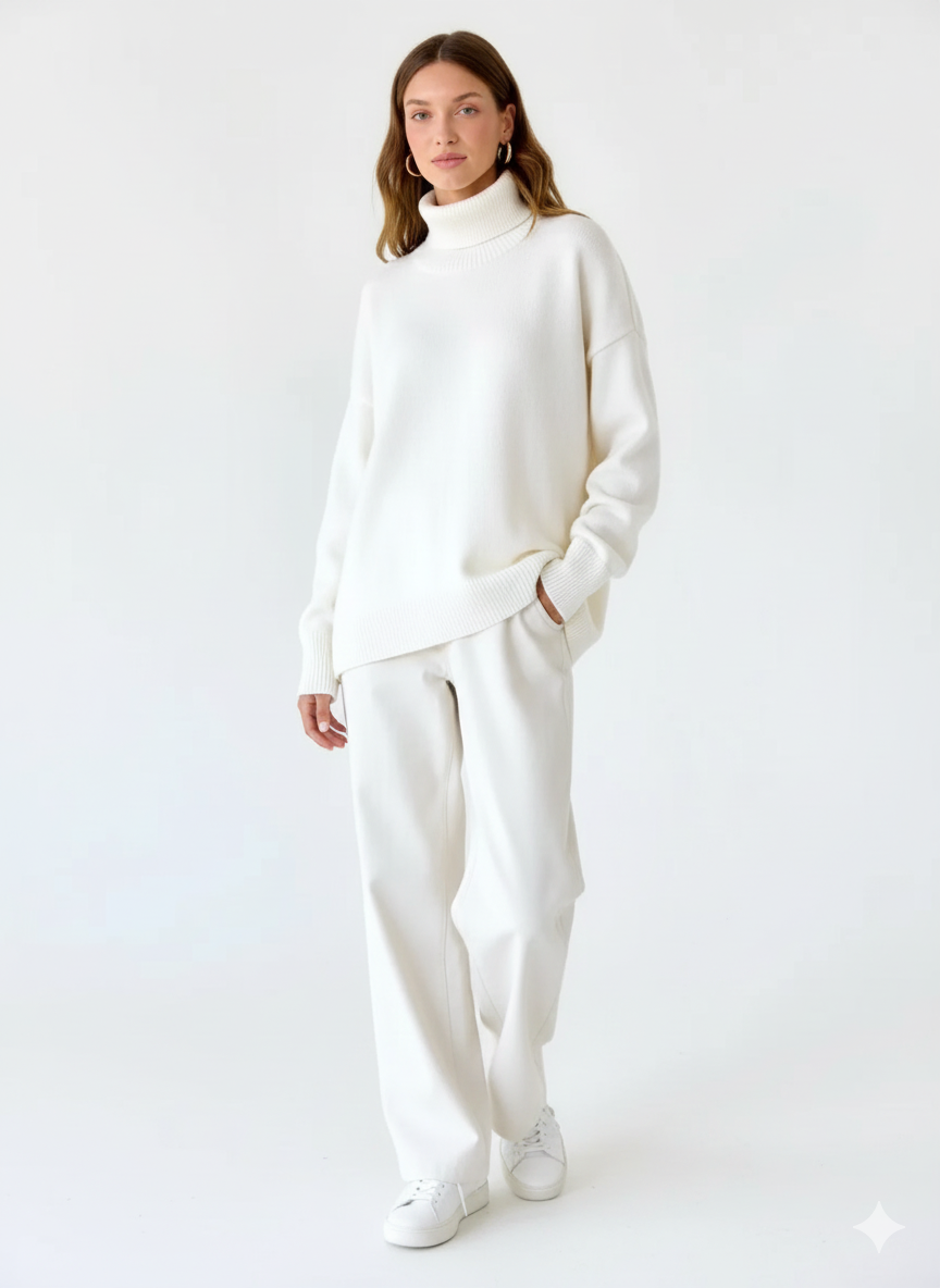 Elise Oversized Turtleneck Sweater til kvinder – Blød og varm striktrøje med tidløst design