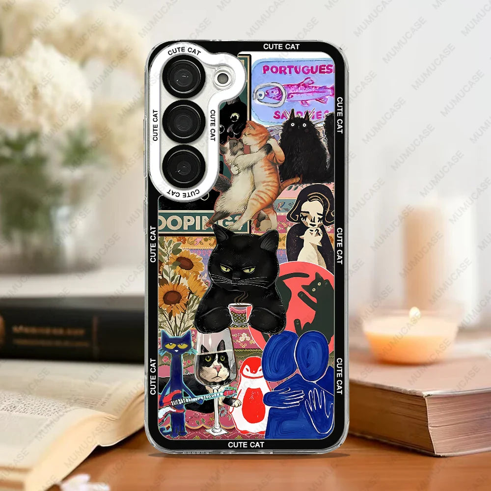 Telefoncover til Samsung Galaxy S20, S21 S22, S23, S24, S25, med Kat Collage Design