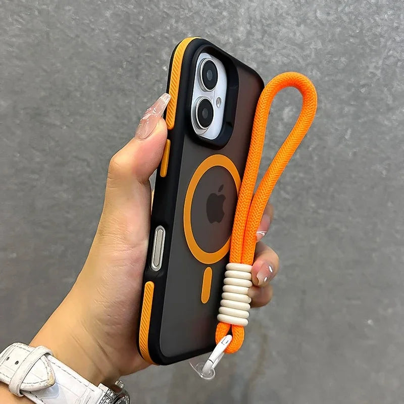 Telefoncover til iPhone 11, 12, 13, 14, 15, 16, 17 Pro Max Plus med Lanyard og Magnetisk Design