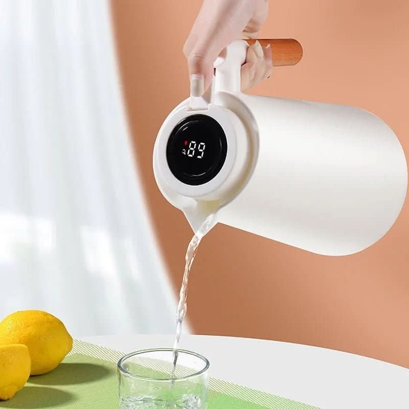 Termokande Med Temperaturdisplay Og Træhåndtag - Moderne Design Til Hverdag Og Udendørs Aktiviteter