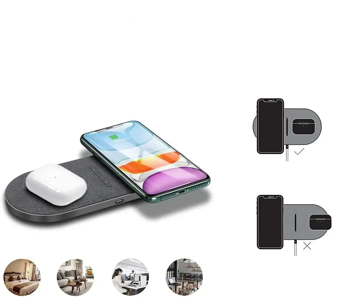 Trådløs Opladningsstation til iPhone og Samsung iPhone 15/14/13/12/11, AirPods 3 Pro, Samsung Galaxy S23/S22/S21 - Kompakt Design