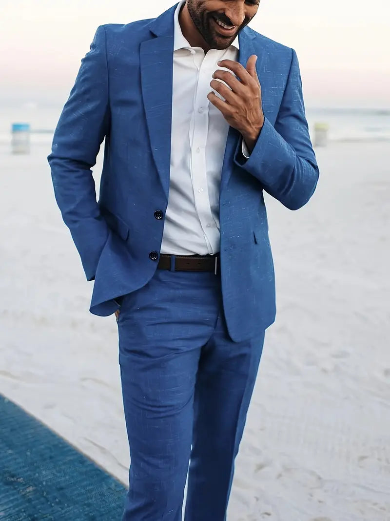 To-delt Linnedblanding Herresæt – Slim Blazer & Bukser til Forretning & Bryllupper