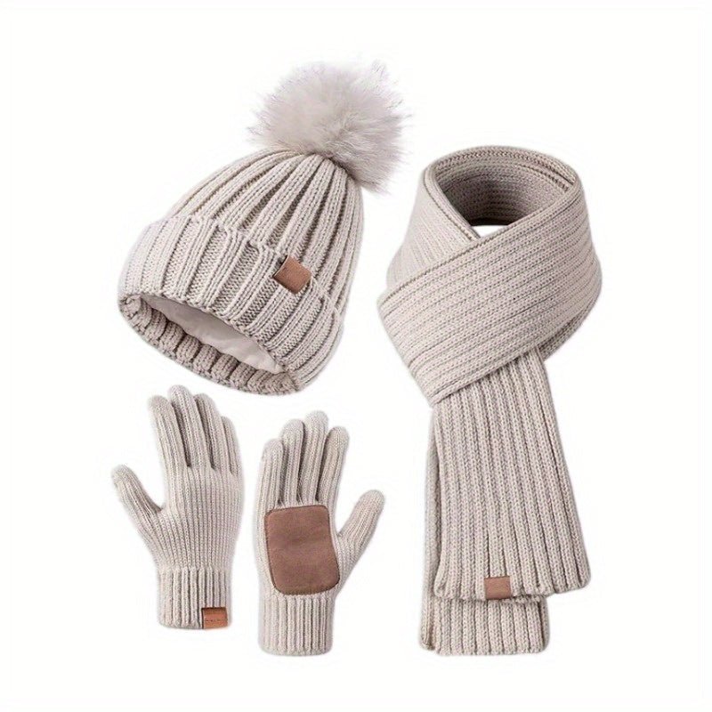 Unisex 3-i-1 Vinter Sæt med Beanie, Tørklæde og Handsker