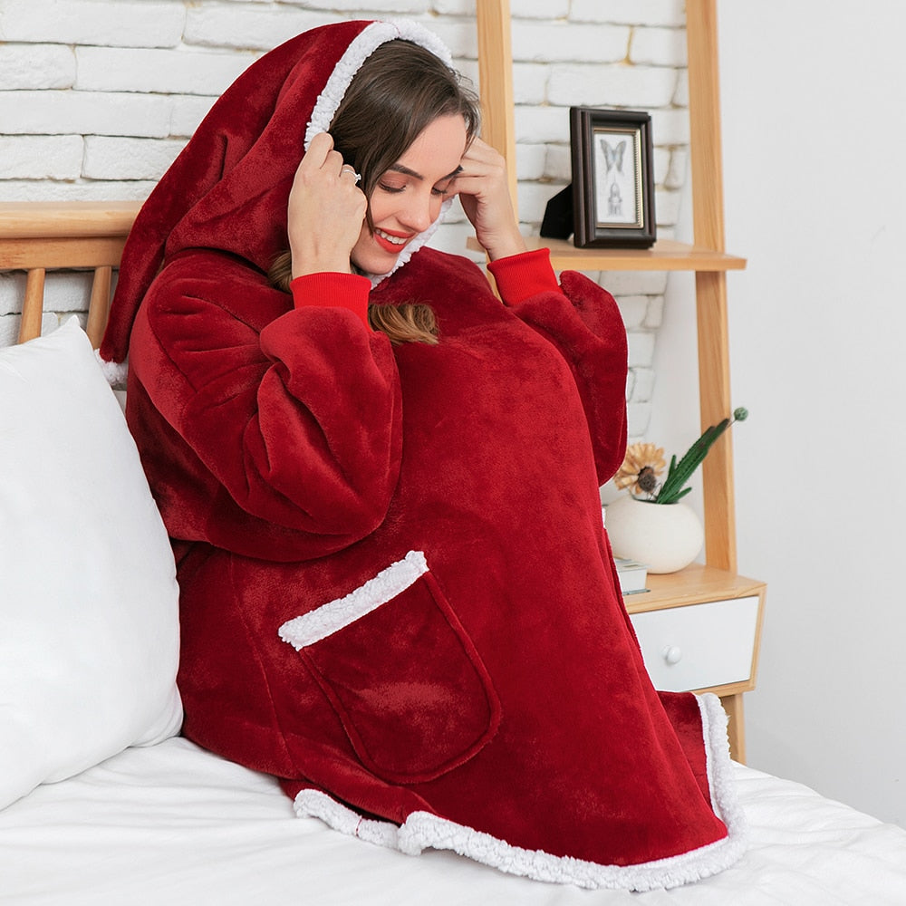 Unisex fleecepyjamas med ærmer – lang hætte-trøje i flannel