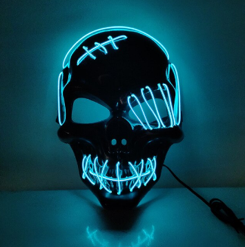Unisex LED Maske til Halloween Fest Med Justerbar Rem og Tre Lysindstillinger