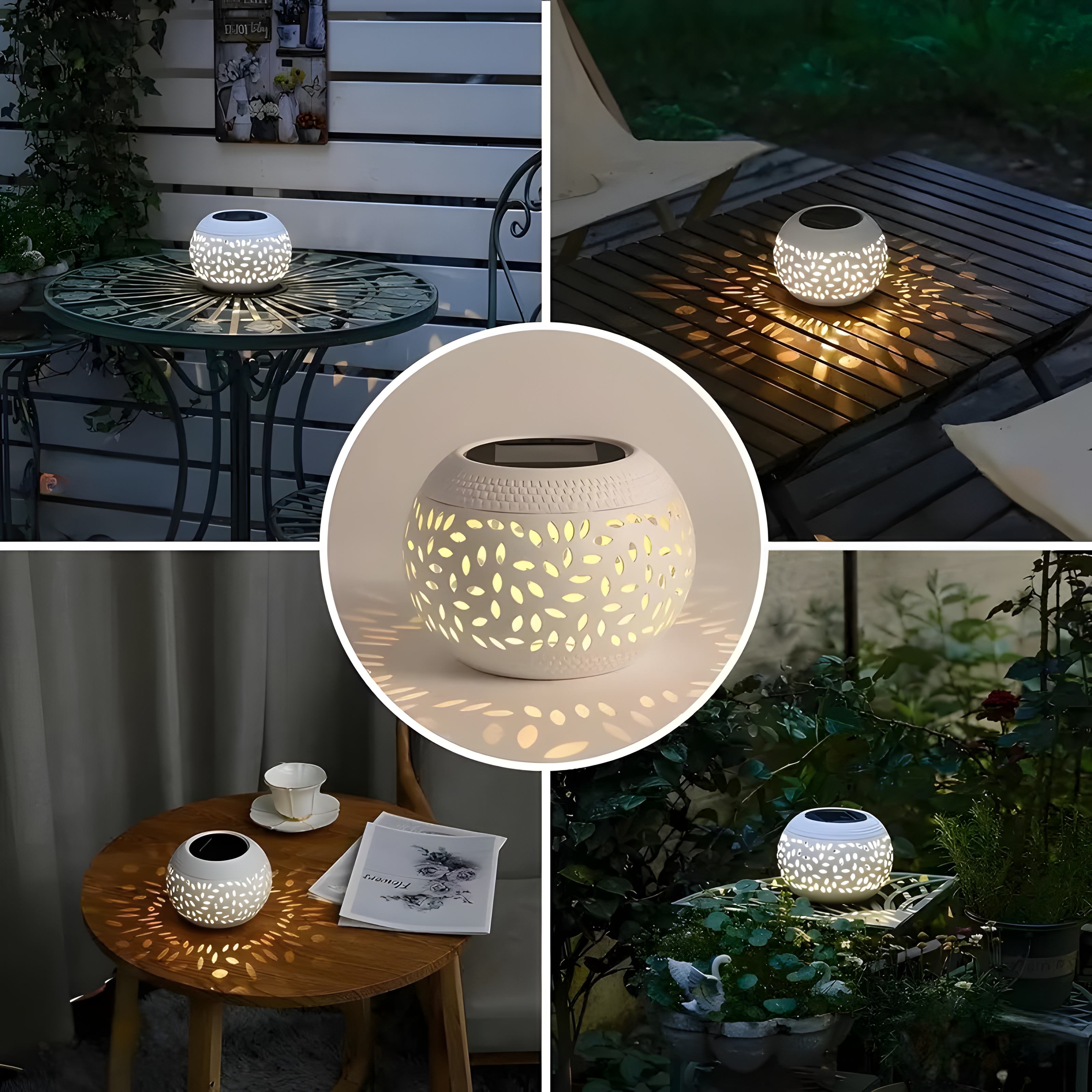 GlowWeave - Solcelledrevet bordlampe med hult udskåret mønster