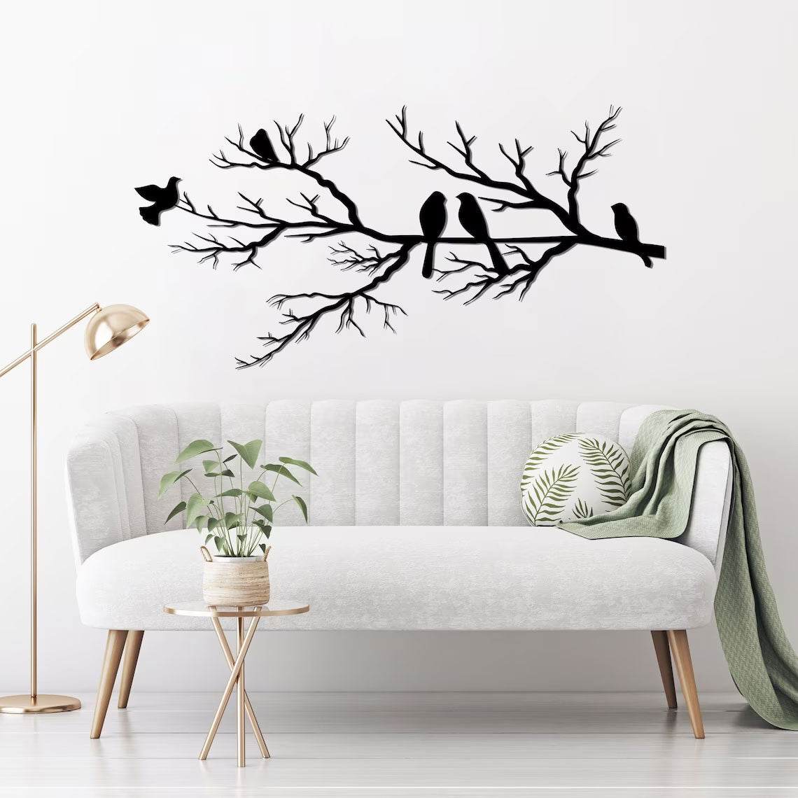 Vægkunst med Fugle på Gren til Boligindretning - Naturligt Inspireret Design