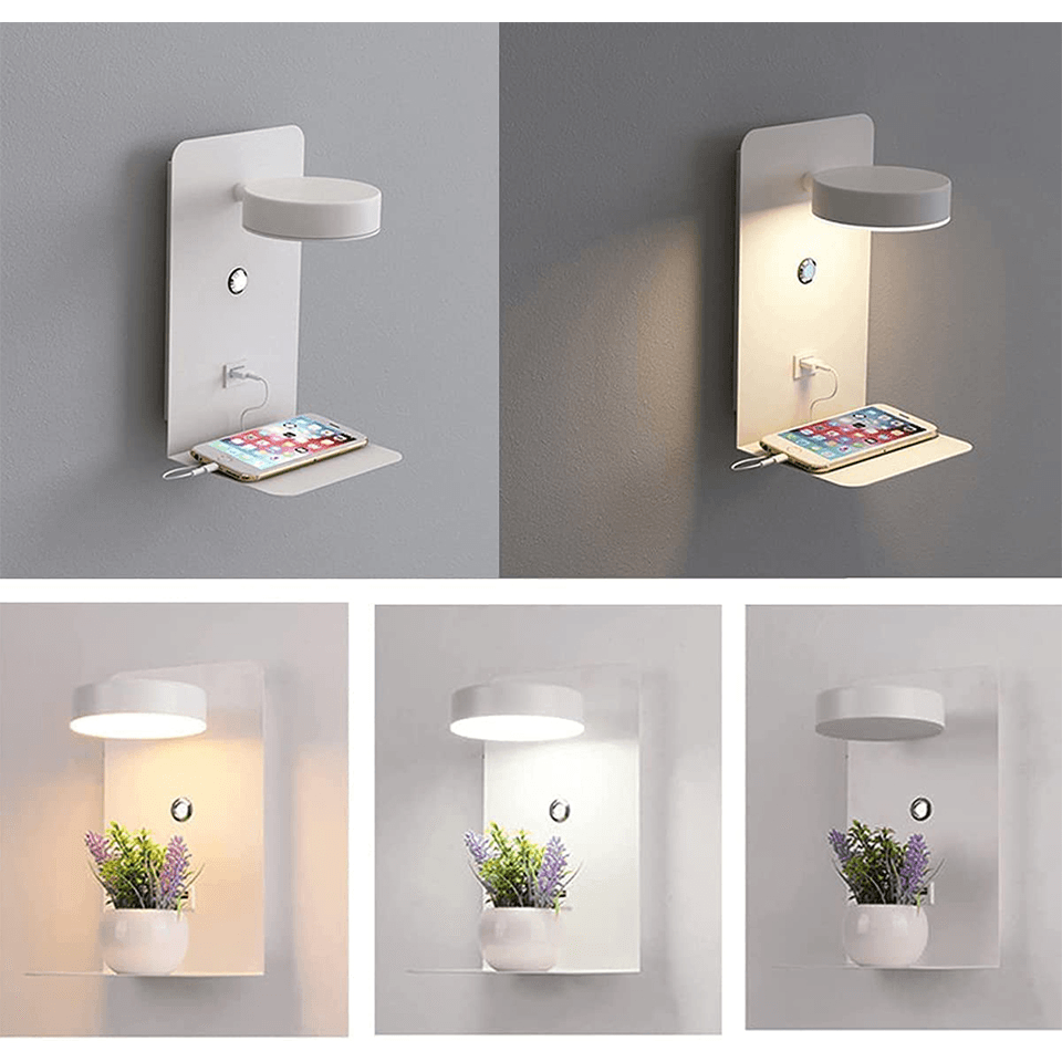 Væglampe Med Roterbart Design Til Stue - Justerbar Lysretning & USB Opladningsstation