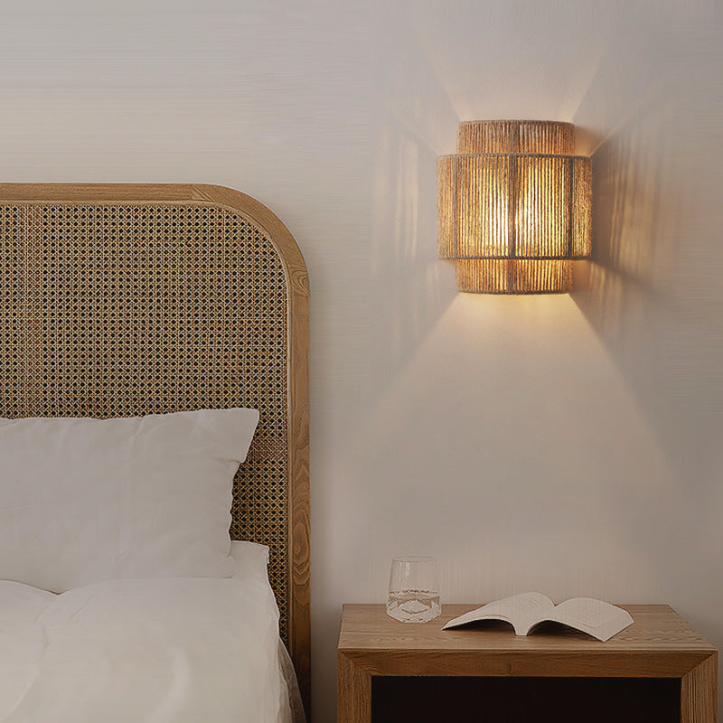 Væglampe i Rattan til Boheme Stil