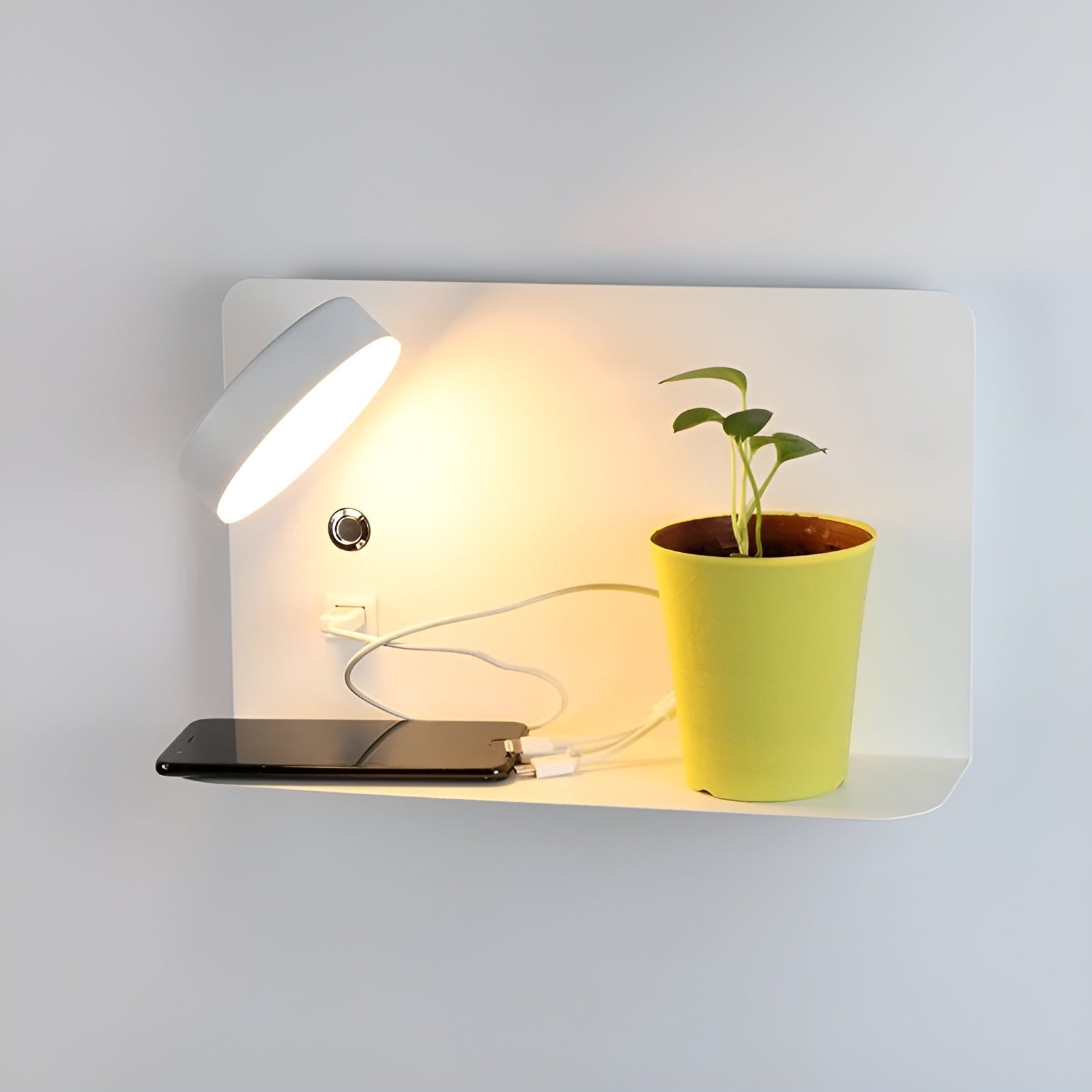 Væglampe med USB Oplader og Tre Lysfarver