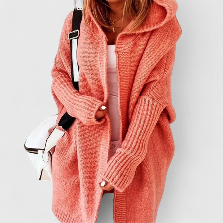 Cardigan Kvinde Adriana med Hætte Oversize – Lang Cozy Vest Ideel til Lagdeling