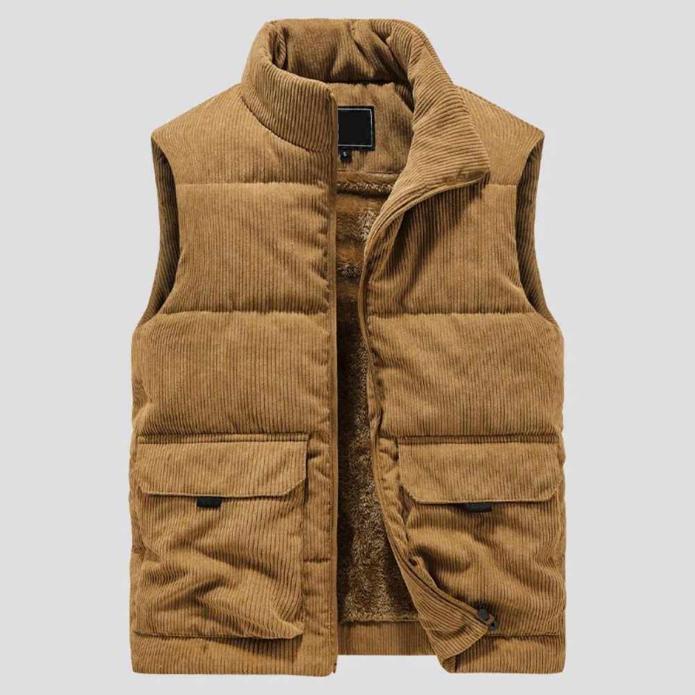 Aiden Herre Corduroy Vest – Uden Ærmer med Praktiske Lommer & Lynlås