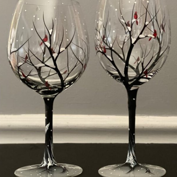Vinglas med Håndmalet Design - Four Seasons Tree