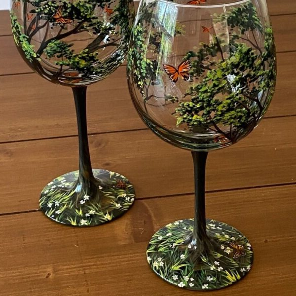 Vinglas med Håndmalet Design - Four Seasons Tree