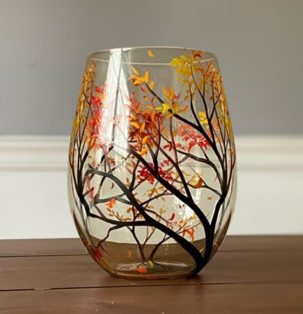 Vinglas med Håndmalet Design - Four Seasons Tree