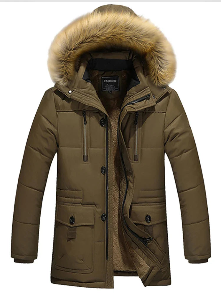 Vinter Herre Jakke Lang Med Raccoon Pelskrave Casual Stil