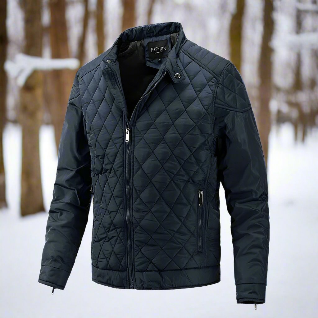 Vinterjakke Herre Quilted Slim Fit Høj Krave Lynlås