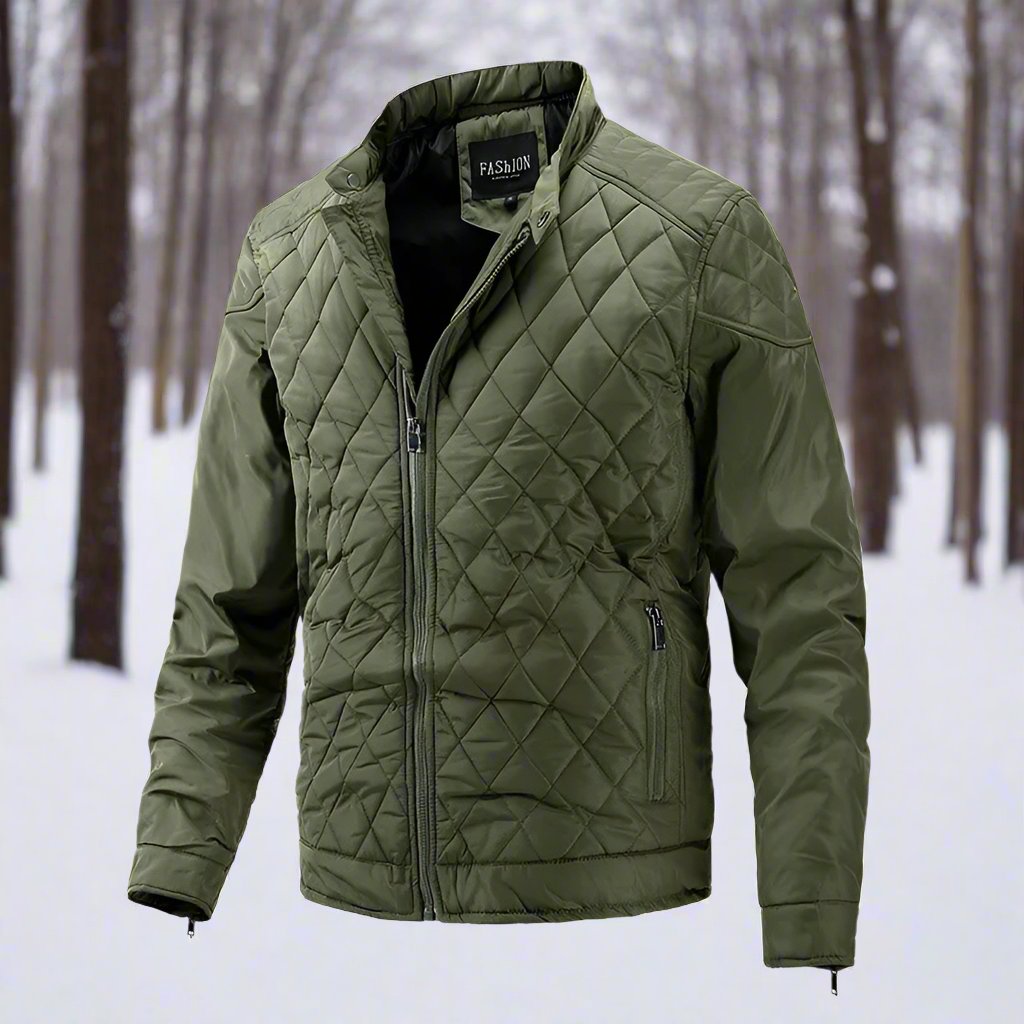 Vinterjakke Herre Quilted Slim Fit Høj Krave Lynlås