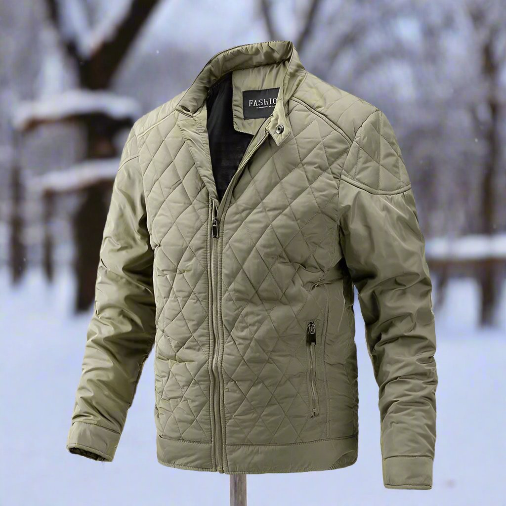 Vinterjakke Herre Quilted Slim Fit Høj Krave Lynlås