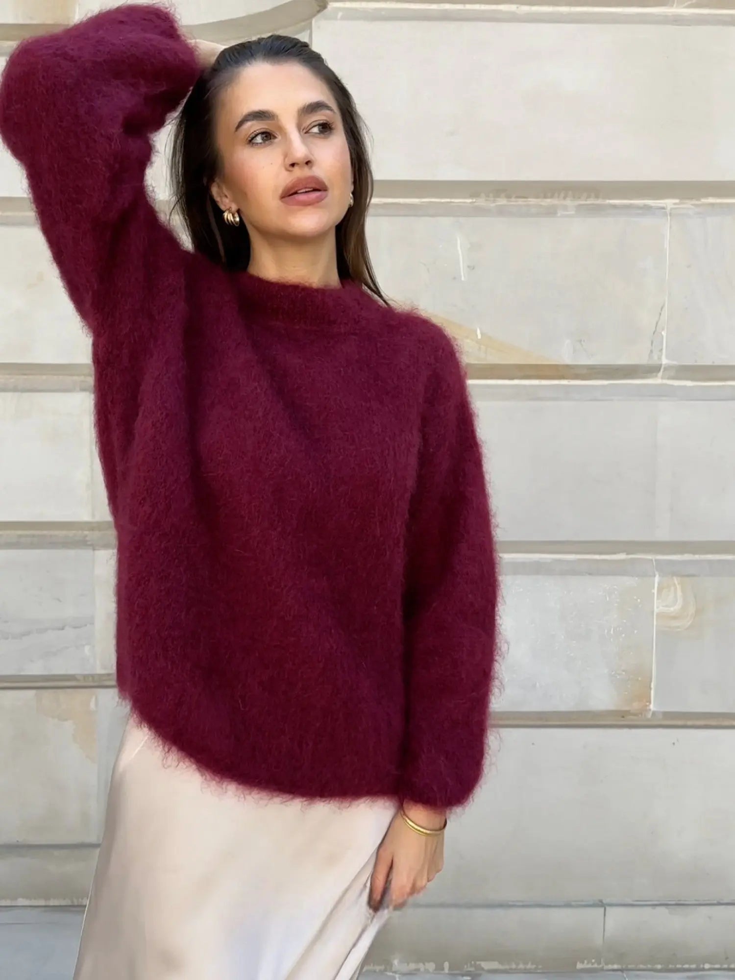 Elen Kvinders Mohair Luksus Pullover – Blød Børstet Strik med Afslappet Pasform & Elegant Stil
