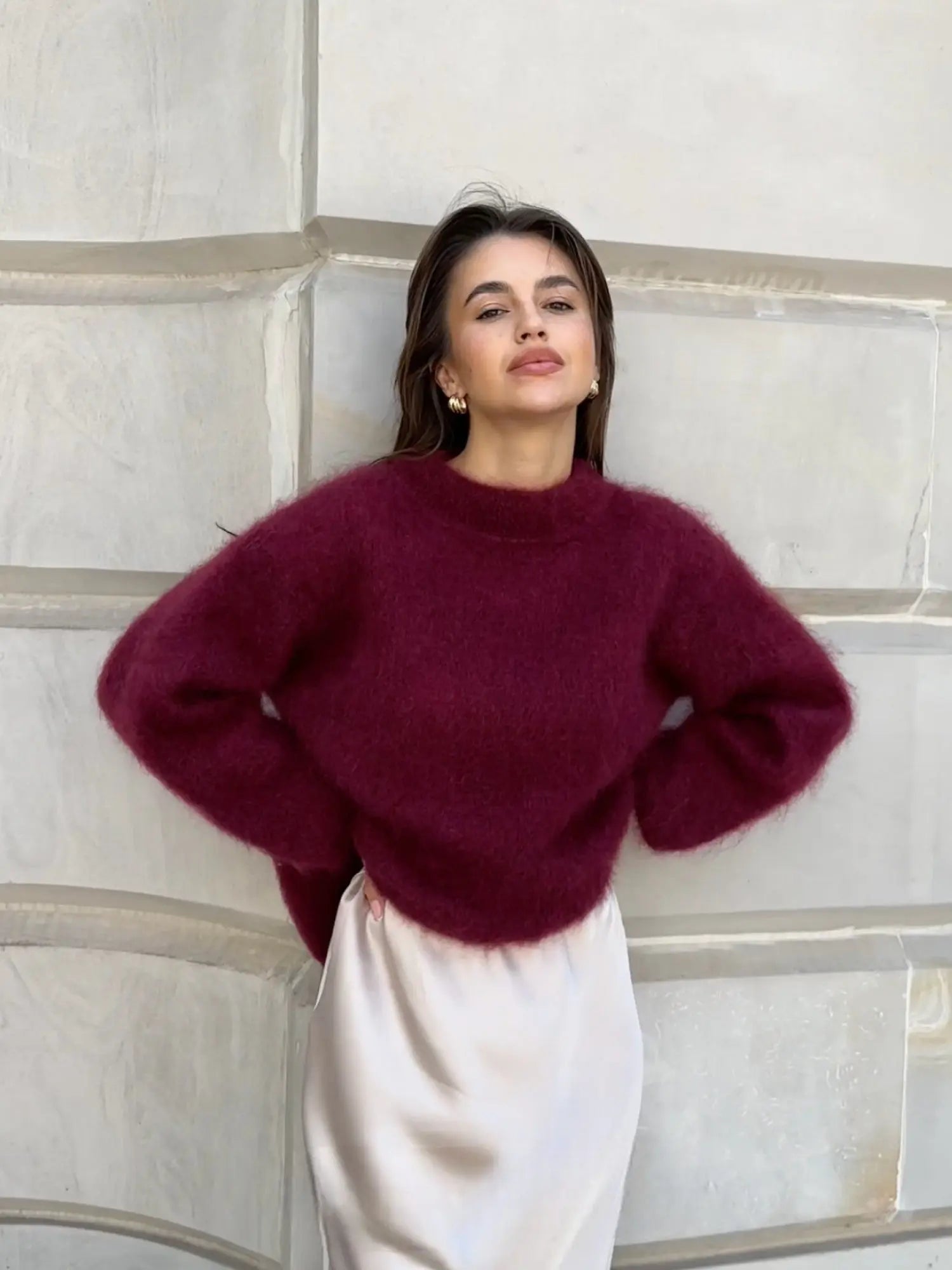 Elen Kvinders Mohair Luksus Pullover – Blød Børstet Strik med Afslappet Pasform & Elegant Stil