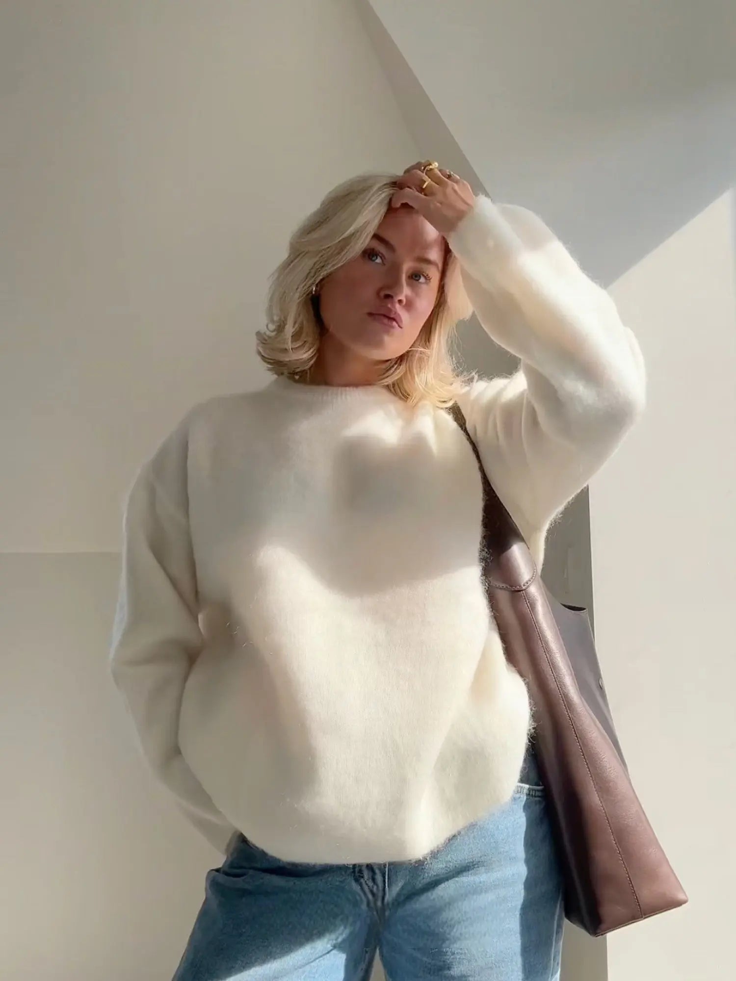 Elen Kvinders Mohair Luksus Pullover – Blød Børstet Strik med Afslappet Pasform & Elegant Stil