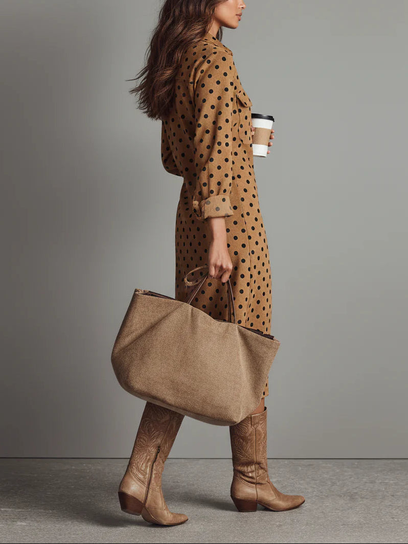 Claudia | Polka Dot Faux Leather Midi Kjole
