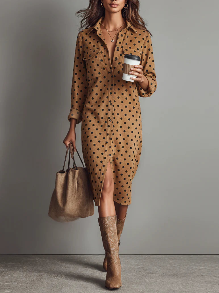 Claudia | Polka Dot Faux Leather Midi Kjole