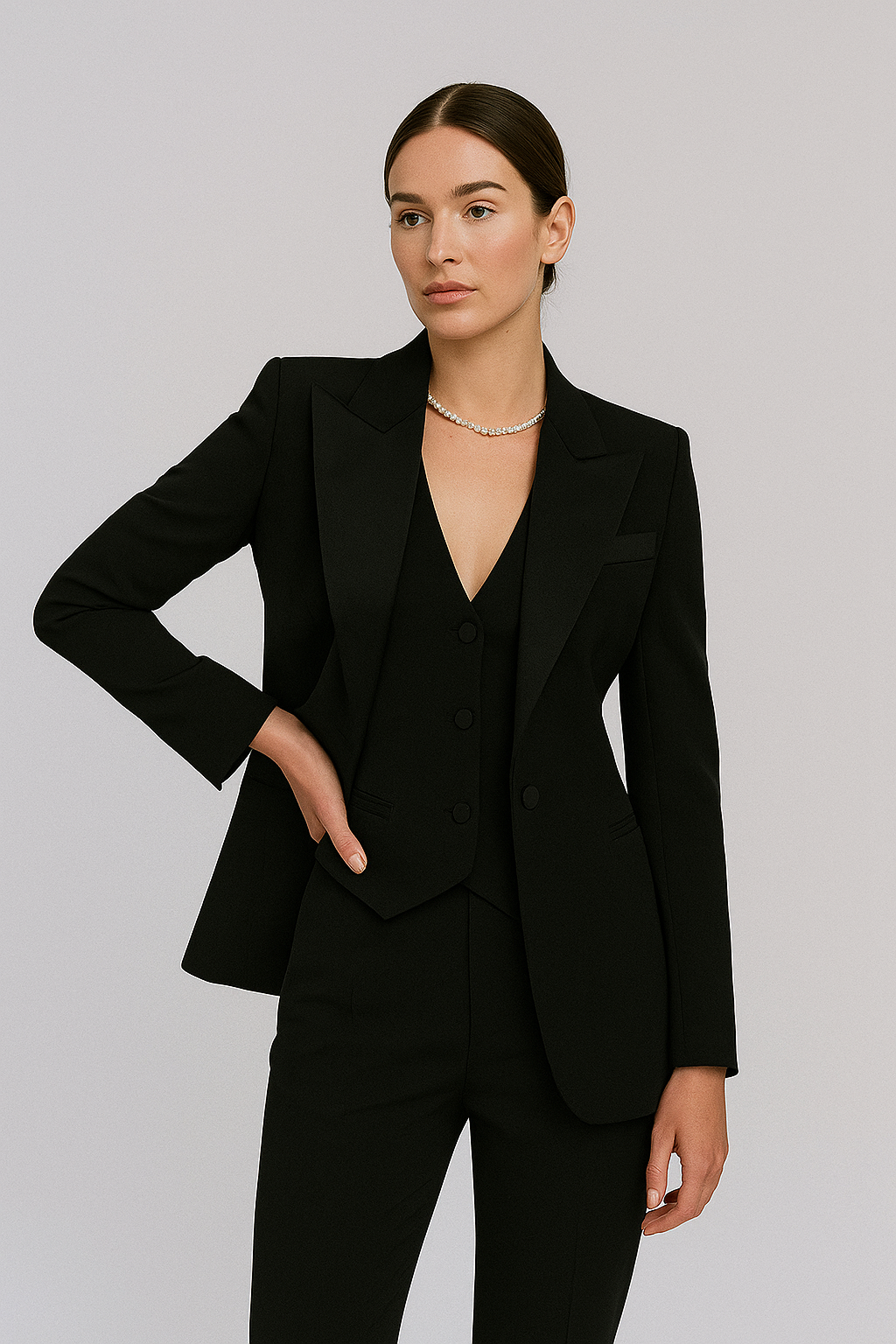Kvinders 3-delte jakkesæt – Skræddersyet blazer, vest og slim-fit bukser – Elegant outfit til alle sæsoner