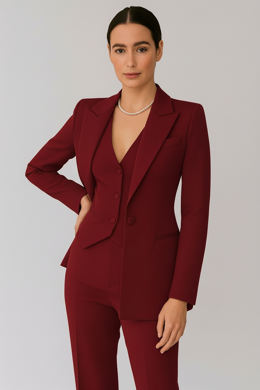 Kvinders 3-delte jakkesæt – Skræddersyet blazer, vest og slim-fit bukser – Elegant outfit til alle sæsoner