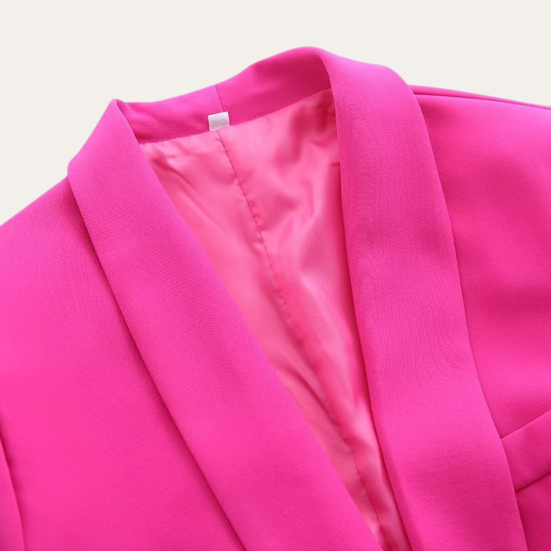 Dame Bælte Blazer og Bred Ben Bukser Sæt – Elegant Skræddersyet To-delt