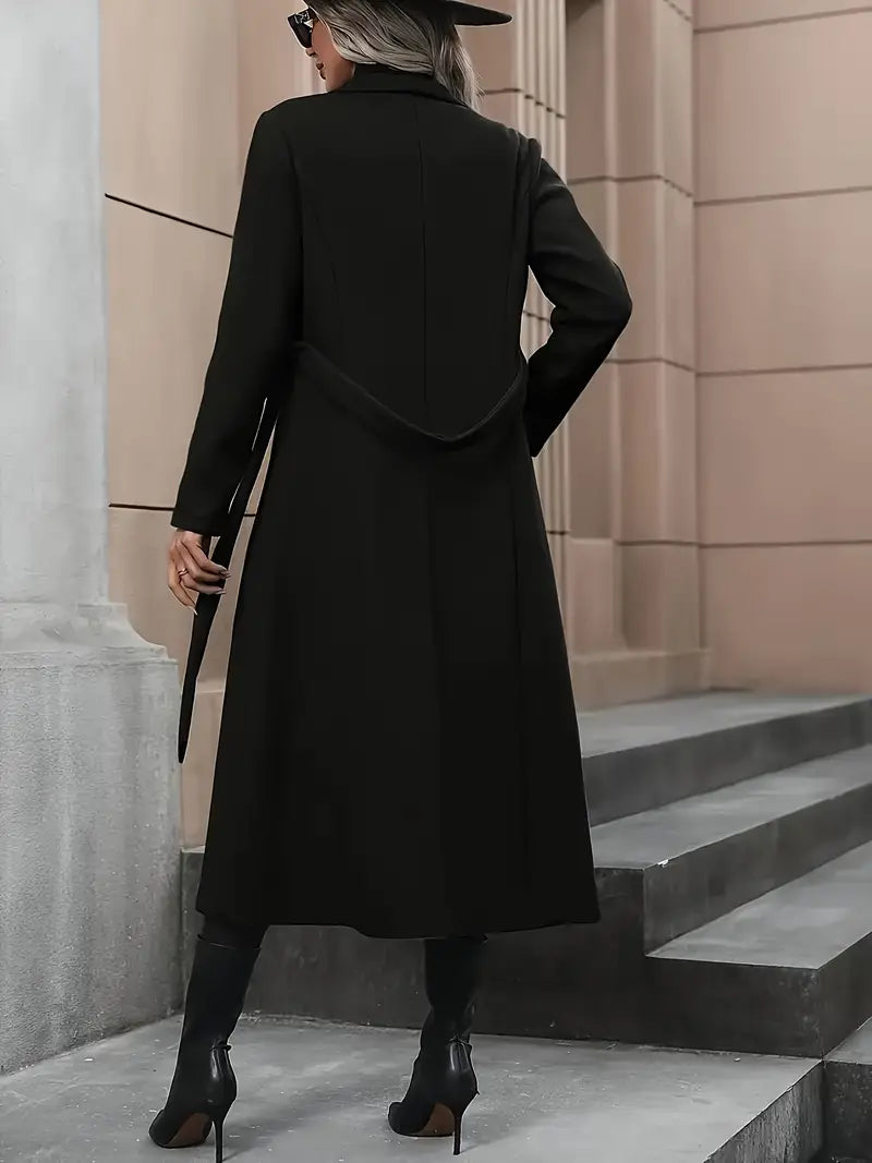 Kvinders Sorte Bælte Trench Coat – Elegant Skræddersyet Pasform til Efterår & Vinter