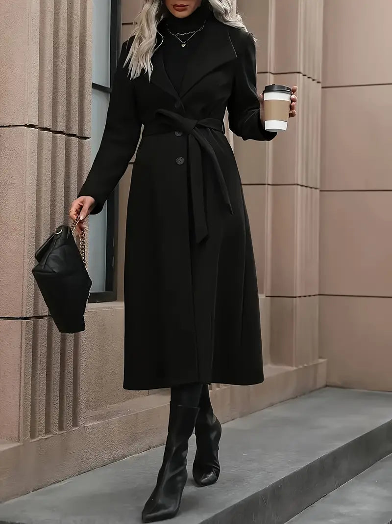 Kvinders Sorte Bælte Trench Coat – Elegant Skræddersyet Pasform til Efterår & Vinter