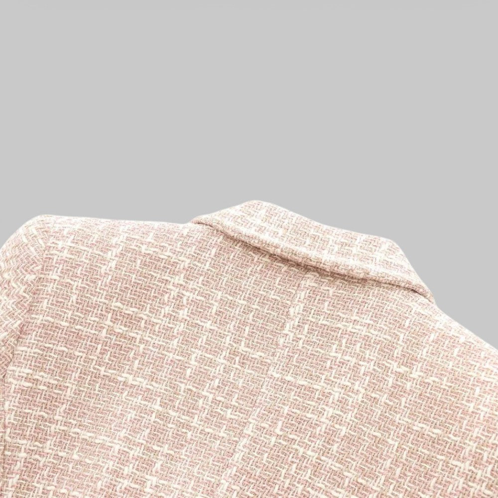 Kvinders Klassiske Dobbeltradede Lyserøde Tweed Blazer