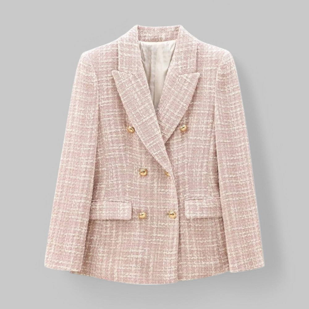Kvinders Klassiske Dobbeltradede Lyserøde Tweed Blazer