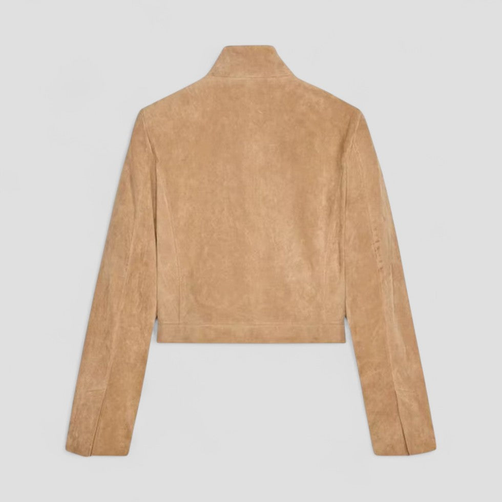 Kvindernes Cropped Suede-Style Jakke med Lynlåsdetalje