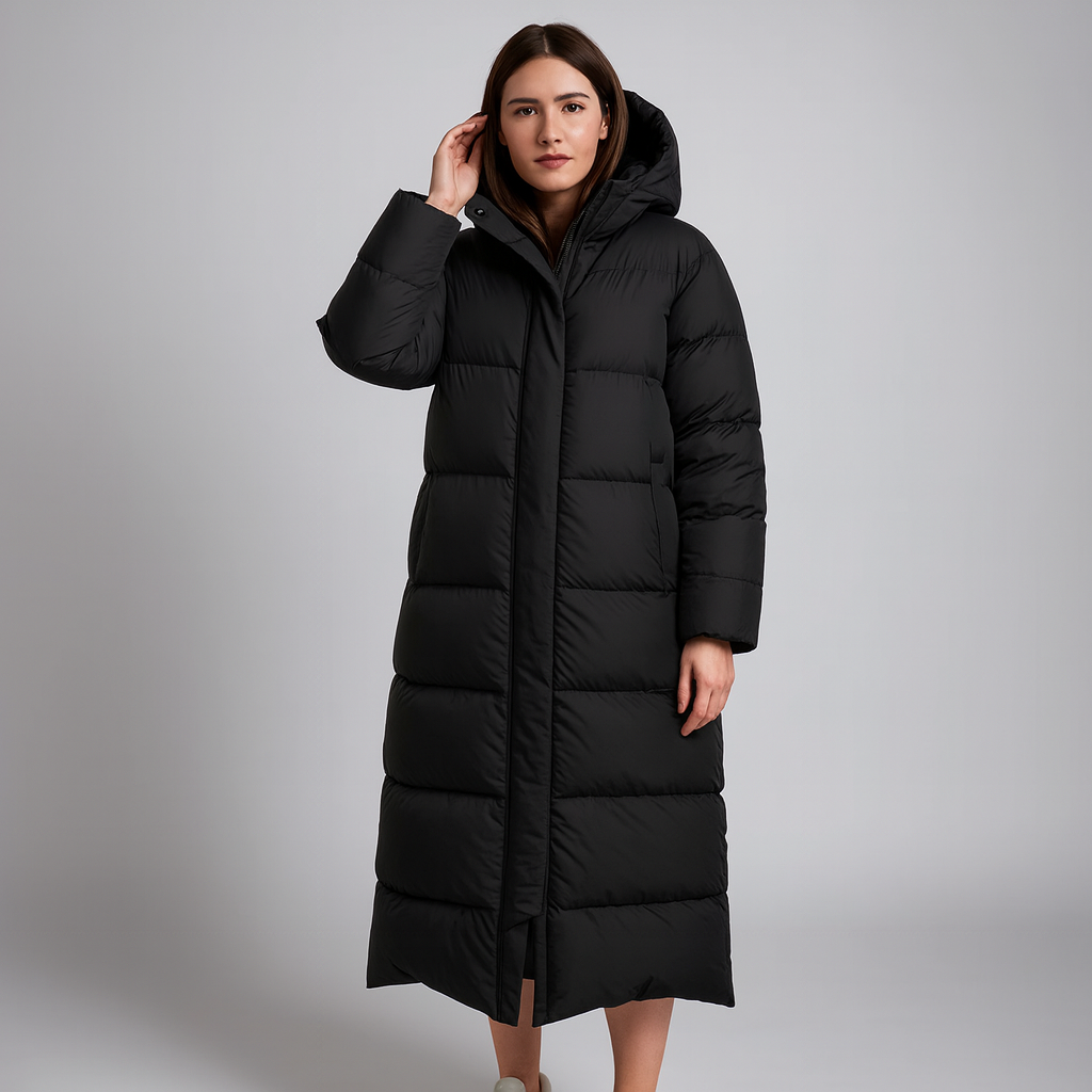 Kvinders Lange Hætte Puffer Jakke – Maxi, Vandafvisende & Varm