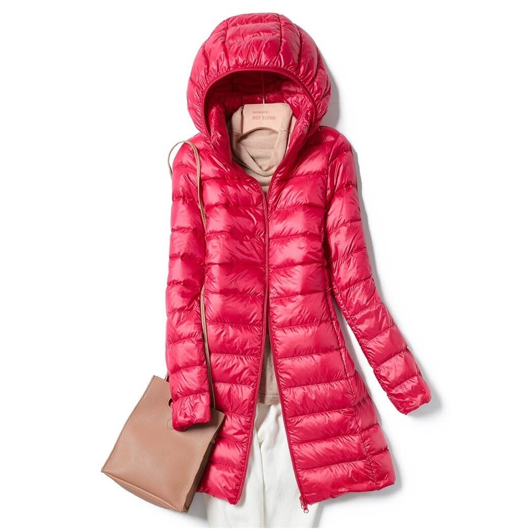Kvinders Longline Puffer Jakke – Hætte, Letvægts, Vatteret