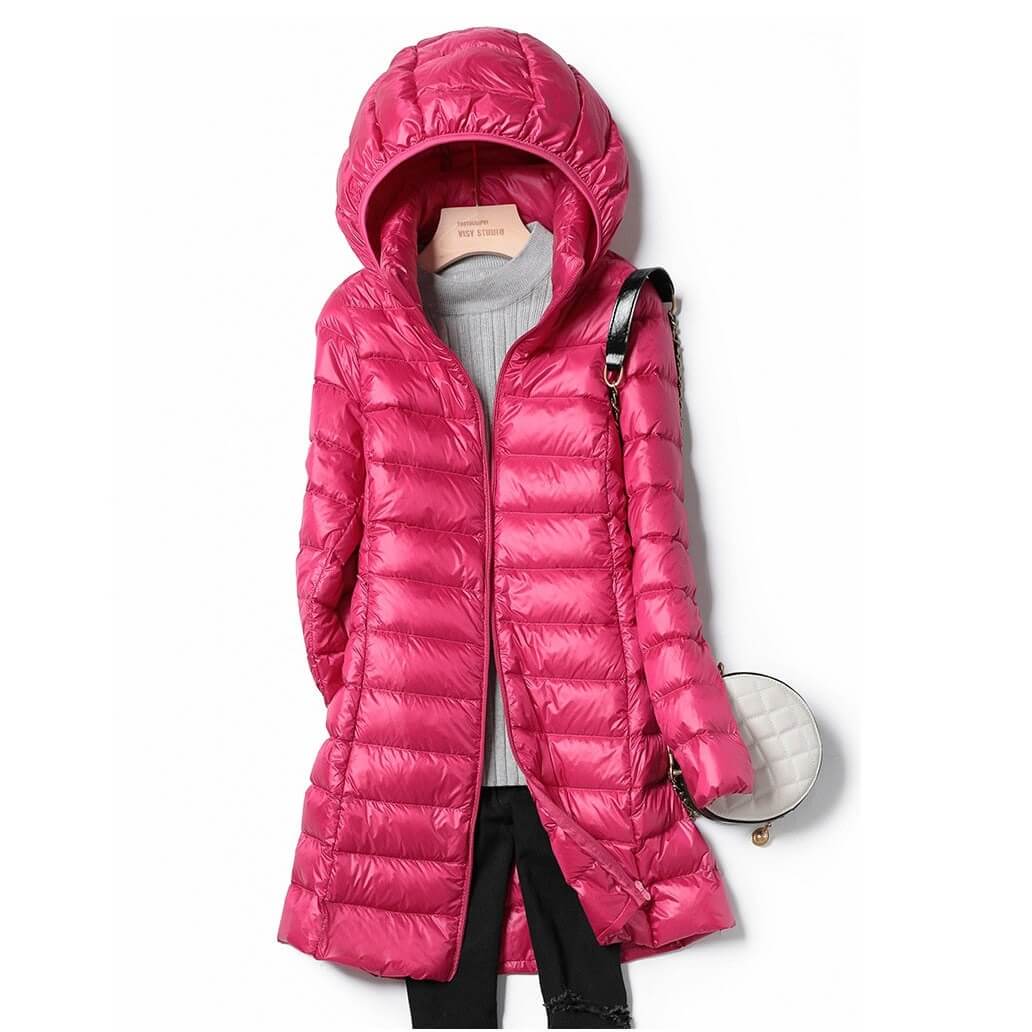 Kvinders Longline Puffer Jakke – Hætte, Letvægts, Vatteret