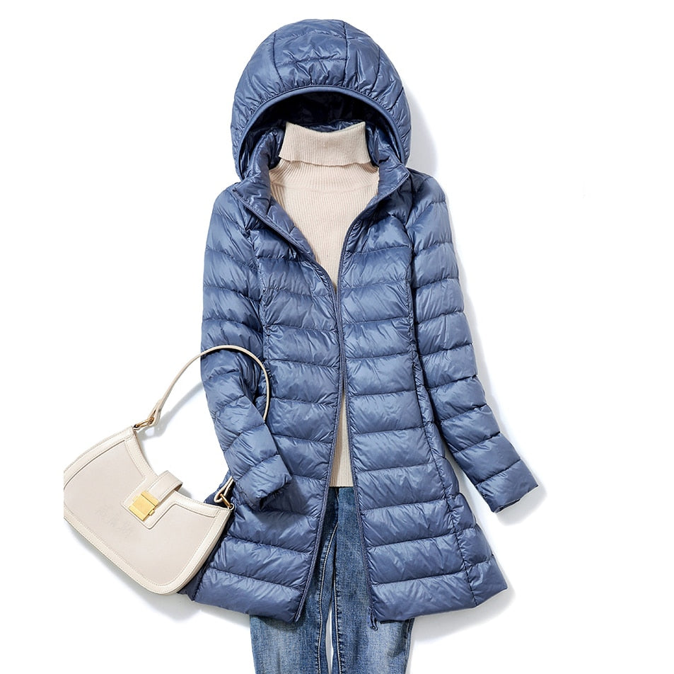 Kvinders Longline Puffer Jakke – Hætte, Letvægts, Vatteret