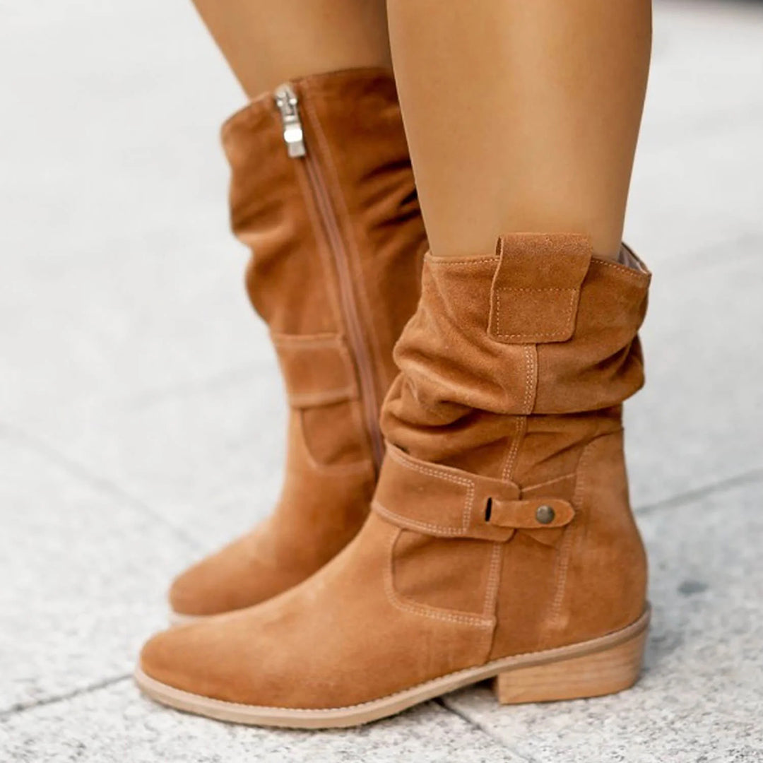 Kvinders Mid-Calf Slouch Støvler med Spænde – Efterårs Casual Fodtøj