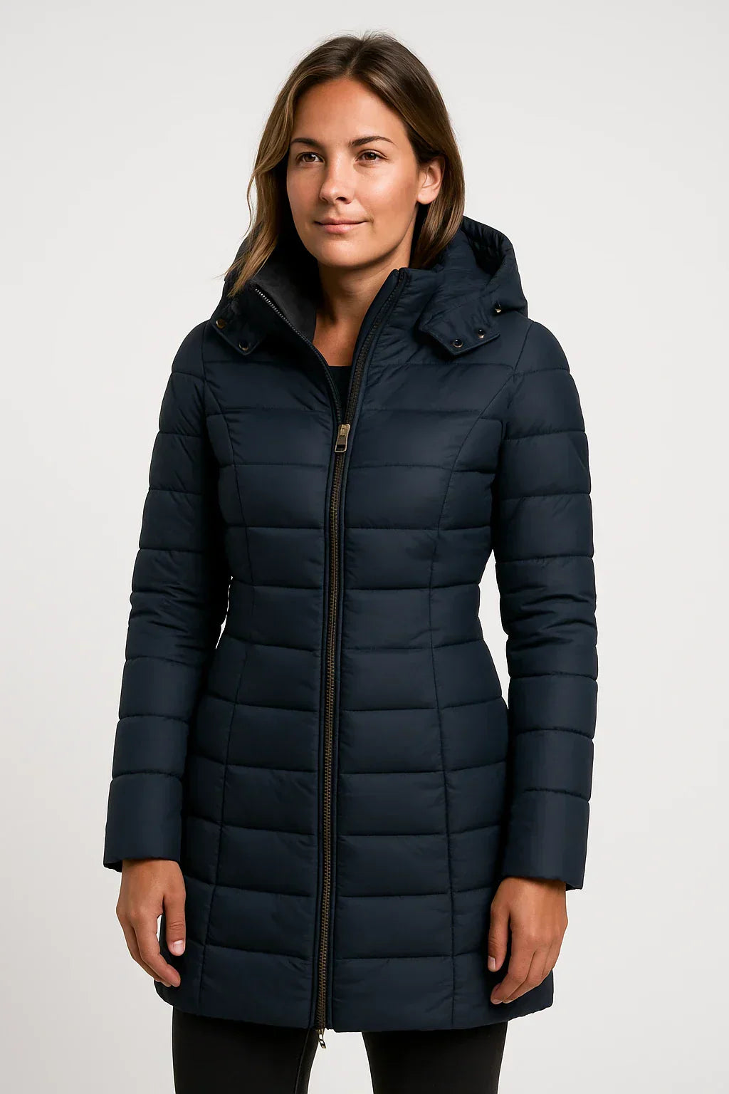 Kvinders Vatteret Puffer Jakke med Hætte – Mellemlang Stil