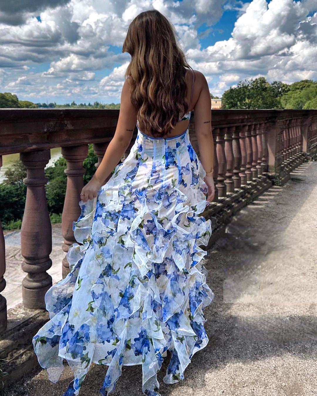 Kvinders Ruffle Maxi Kjole – Afslappet Pasform – Livlig Blomsterprint