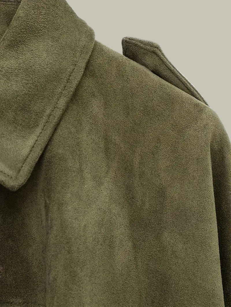 Kvinders Kort Jakke – Faux Suede, Oversized, Elastisk Kant